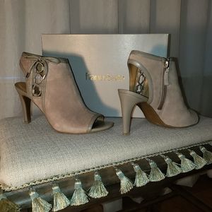 Suede peep toe heels. Size 8 with box